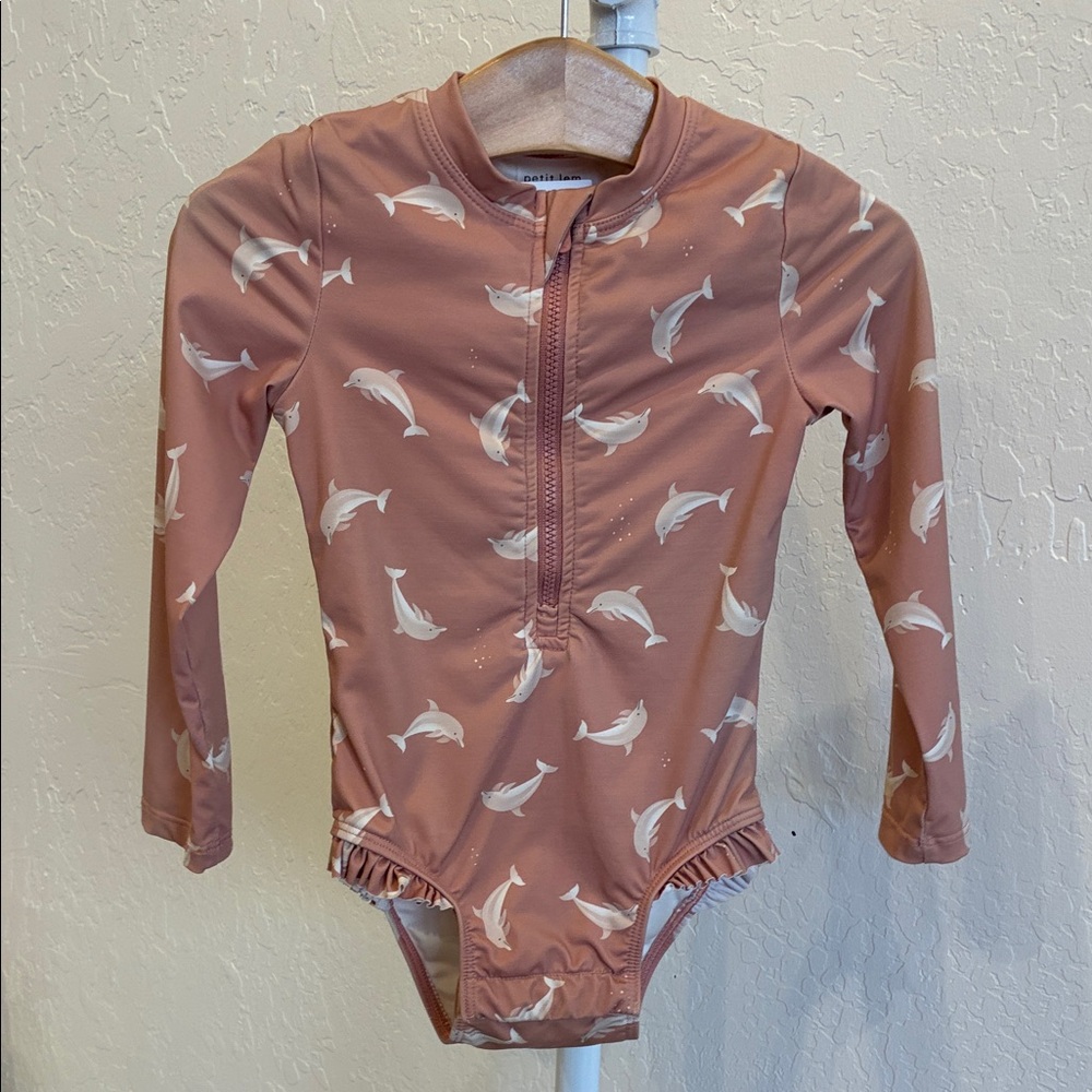 Petit Lem Dusty Rose Dolphin One-Piece Rash Guard